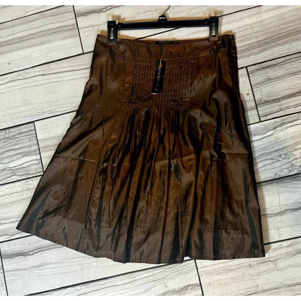 NWT CHAUDRY pleaded iridescent brown skirt